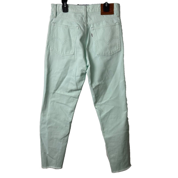 Levi’s 501 Button Fly Jeans Straight Leg Teal Aqua Size 27 Raw Hem Y2K C25 - Picture 1 of 8